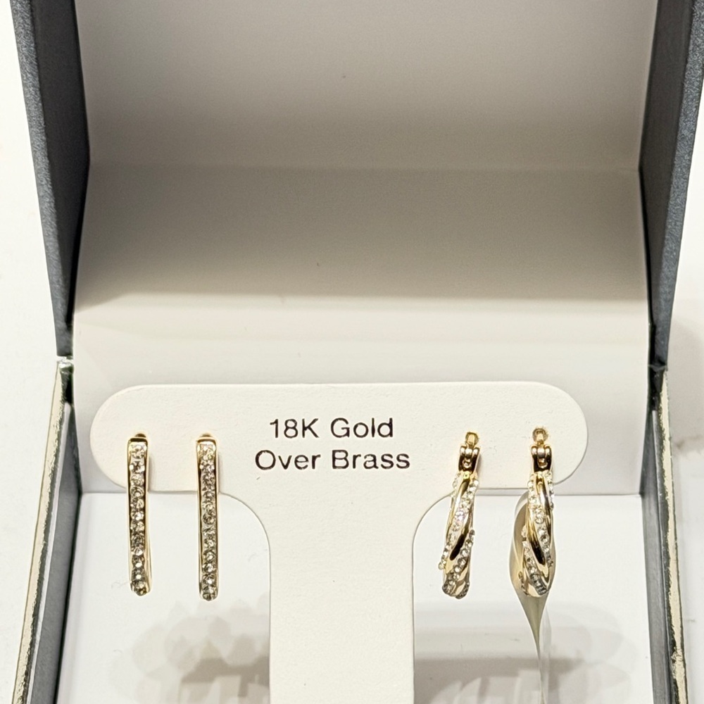 NewFull set And Now This 18K Gold Plated Crystal Hoop Earring Set